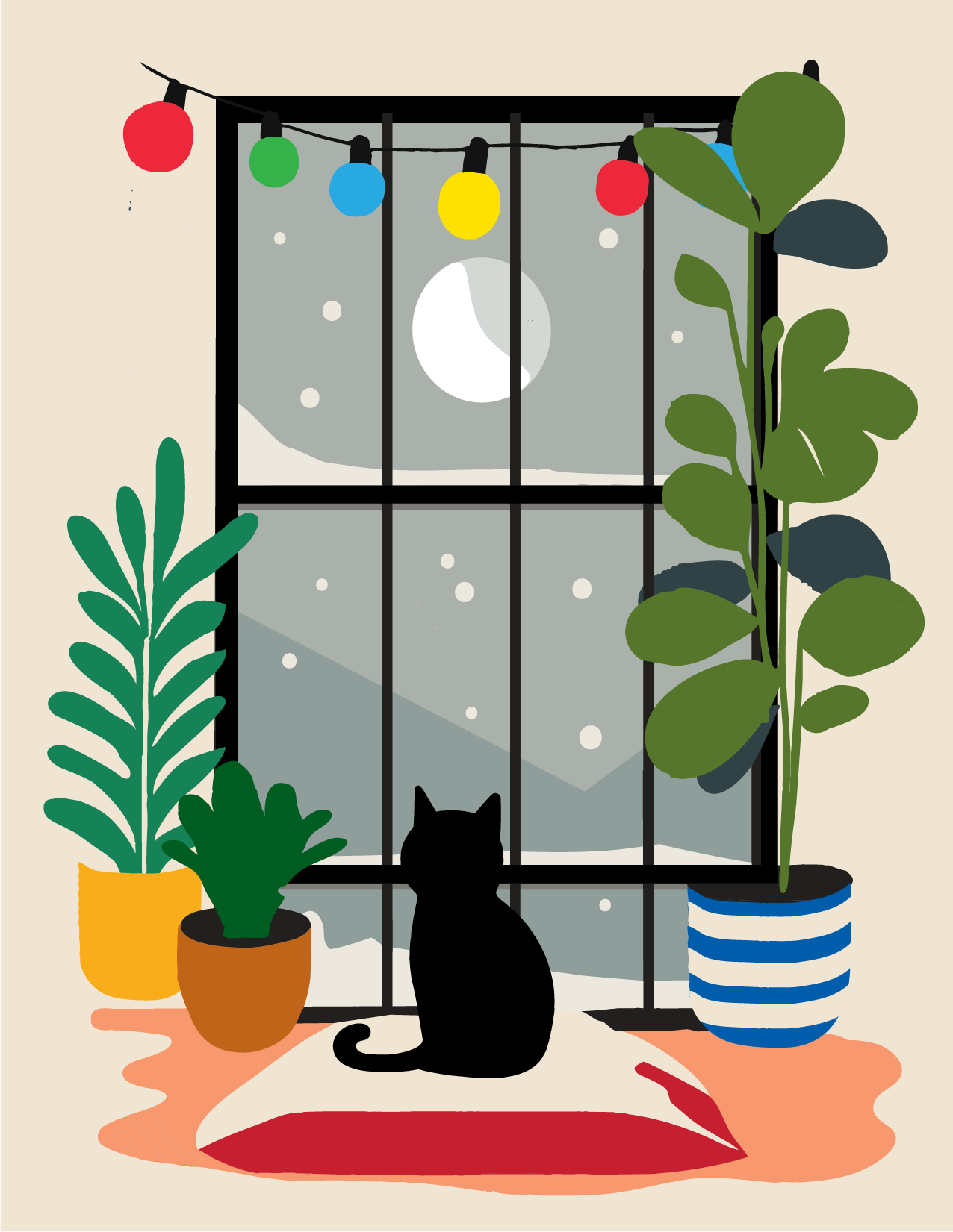 Holiday Cat Postcard - Window Cat (Watching the Snow)