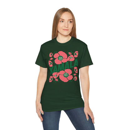 Kamala - Big Poppies tee Pink/Green (Printify)