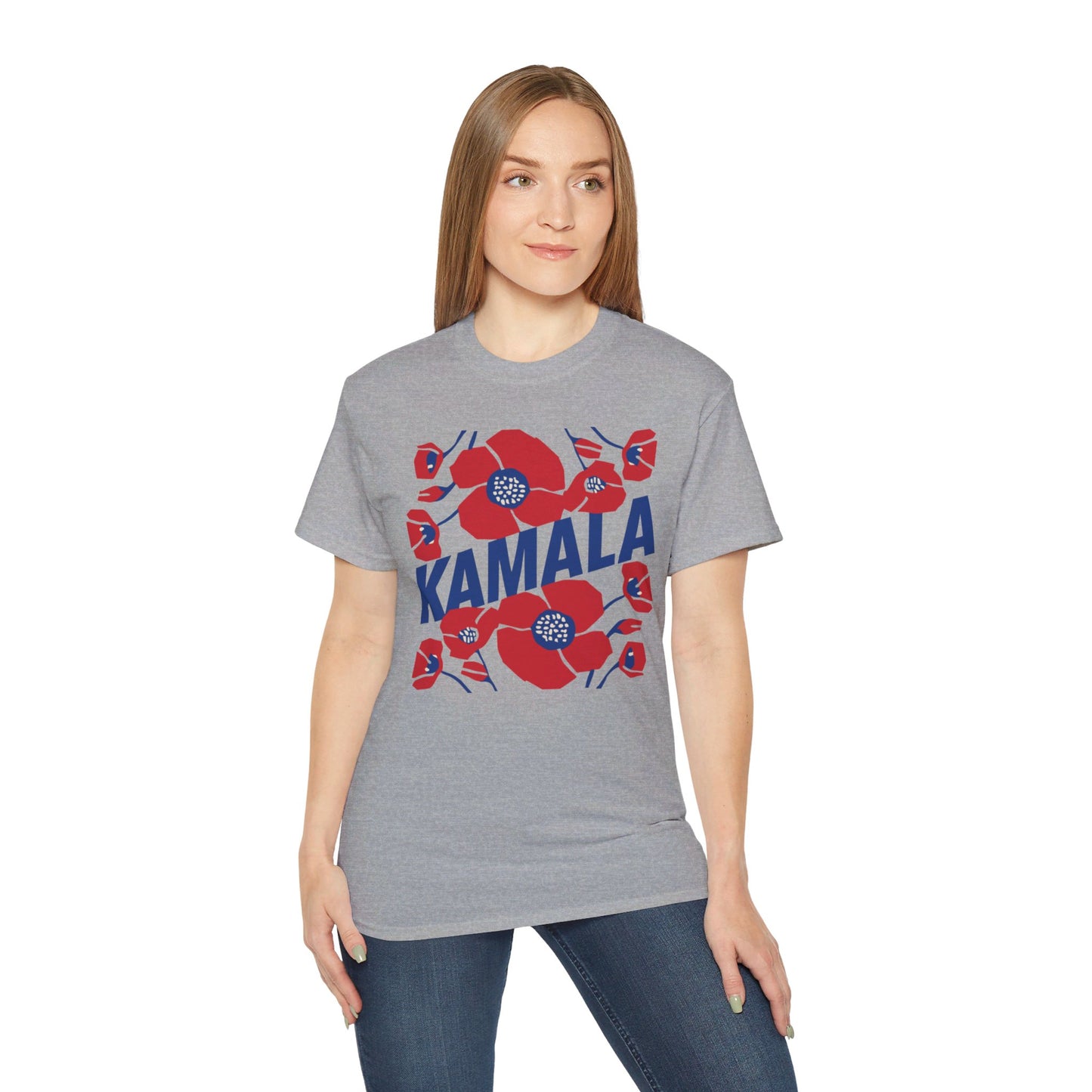 Kamala - Big Poppies tee Red/Blue (Printify)