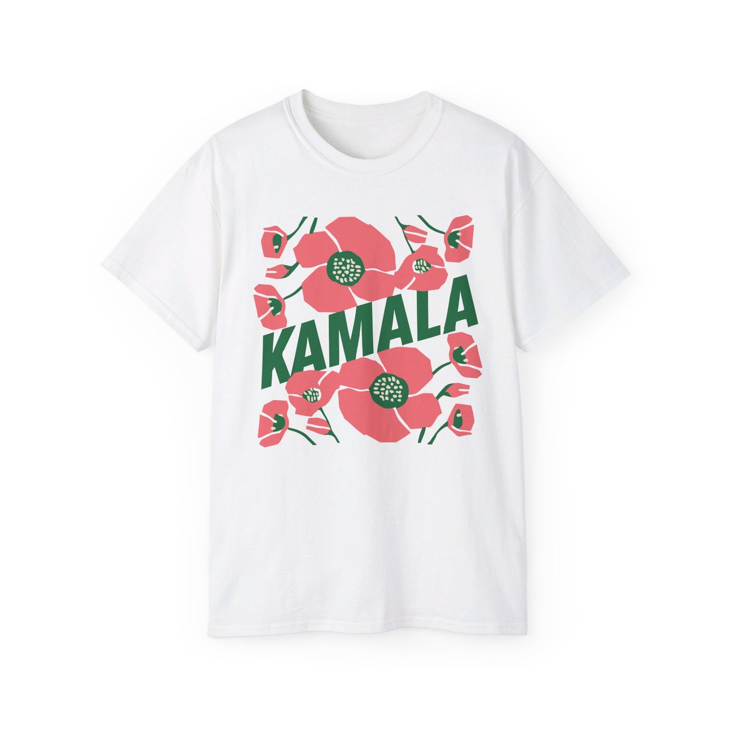 Kamala - Big Poppies tee Pink/Green (Printify)