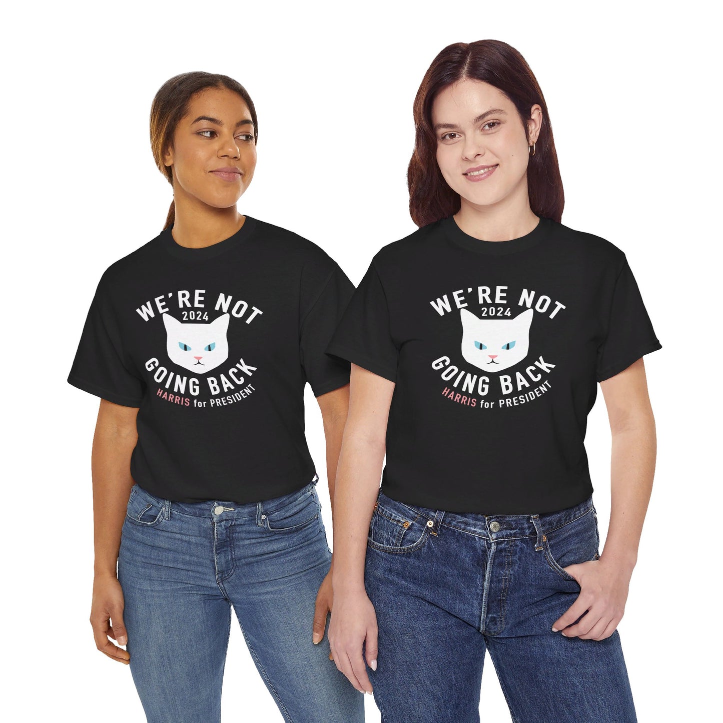 Kamala "Not Going Back" White cat tee (Printify)