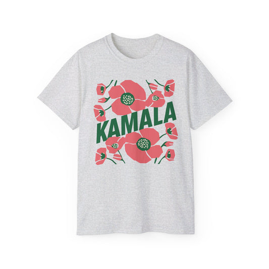 Kamala - Big Poppies tee Pink/Green (Printify)