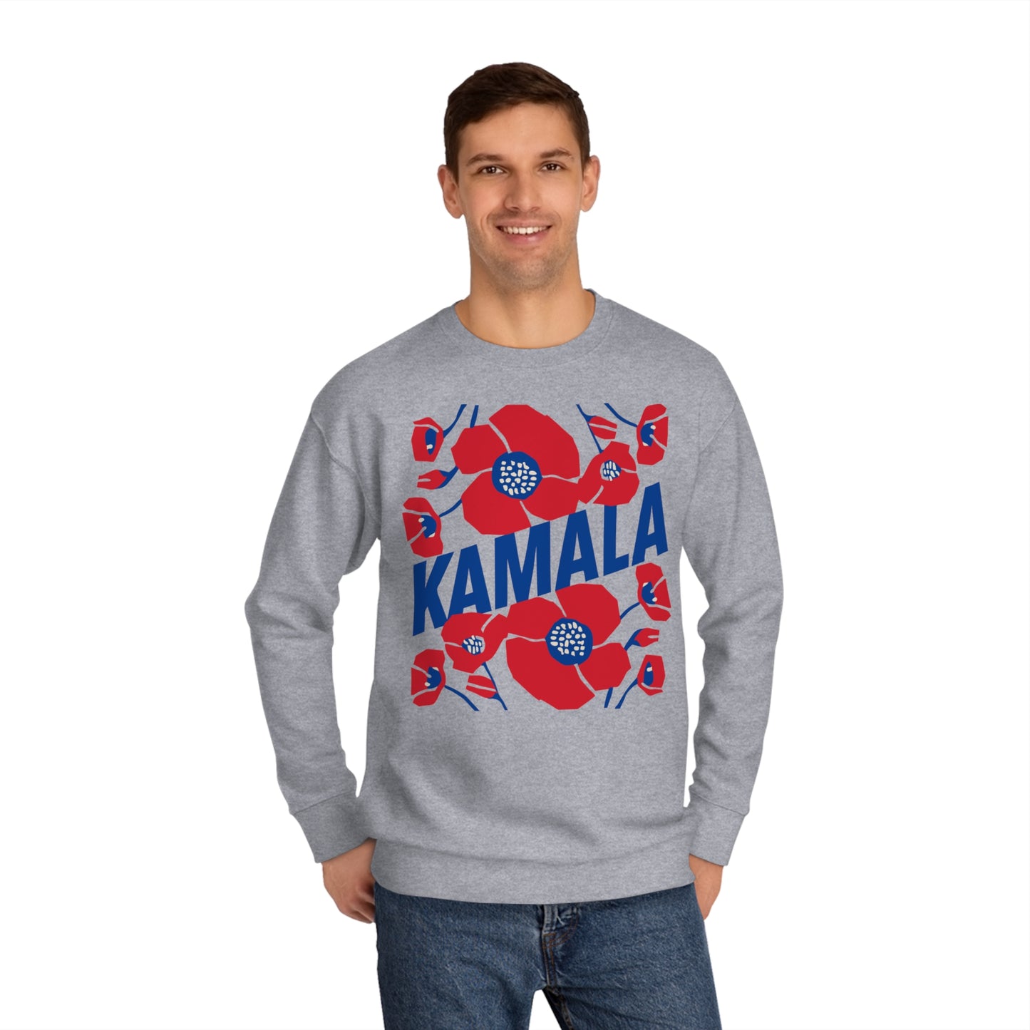 Kamala - Big Poppies Blue & Red Sweatshirt (Printify)