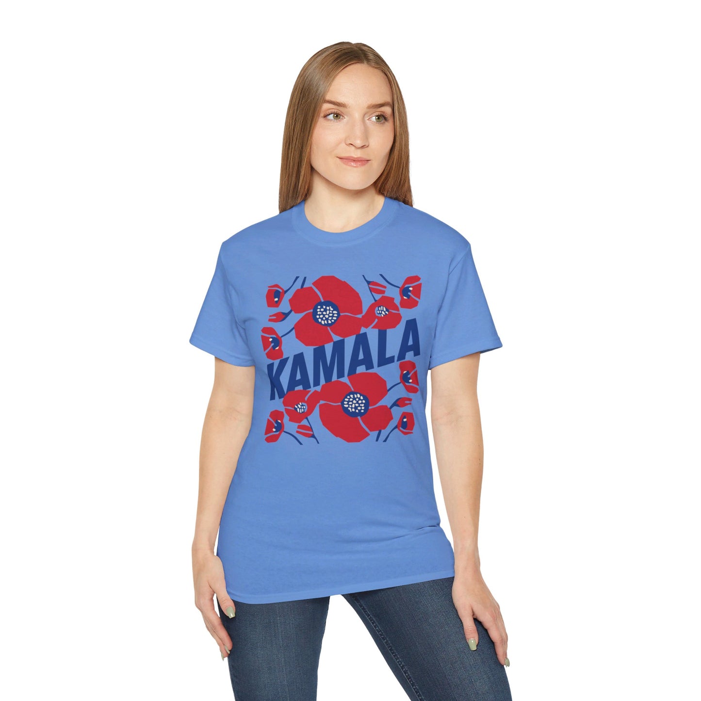 Kamala - Big Poppies tee Red/Blue (Printify)