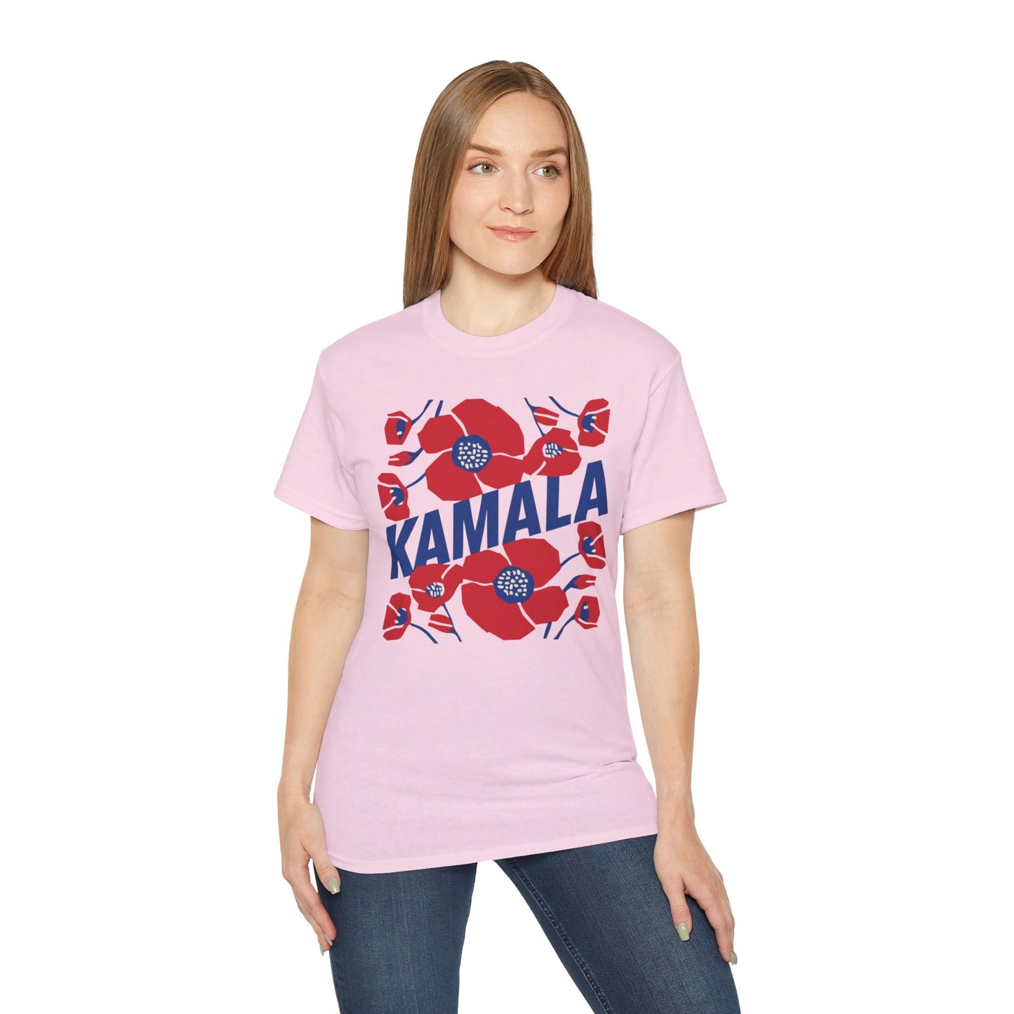 Kamala - Big Poppies tee Red/Blue (Printify)