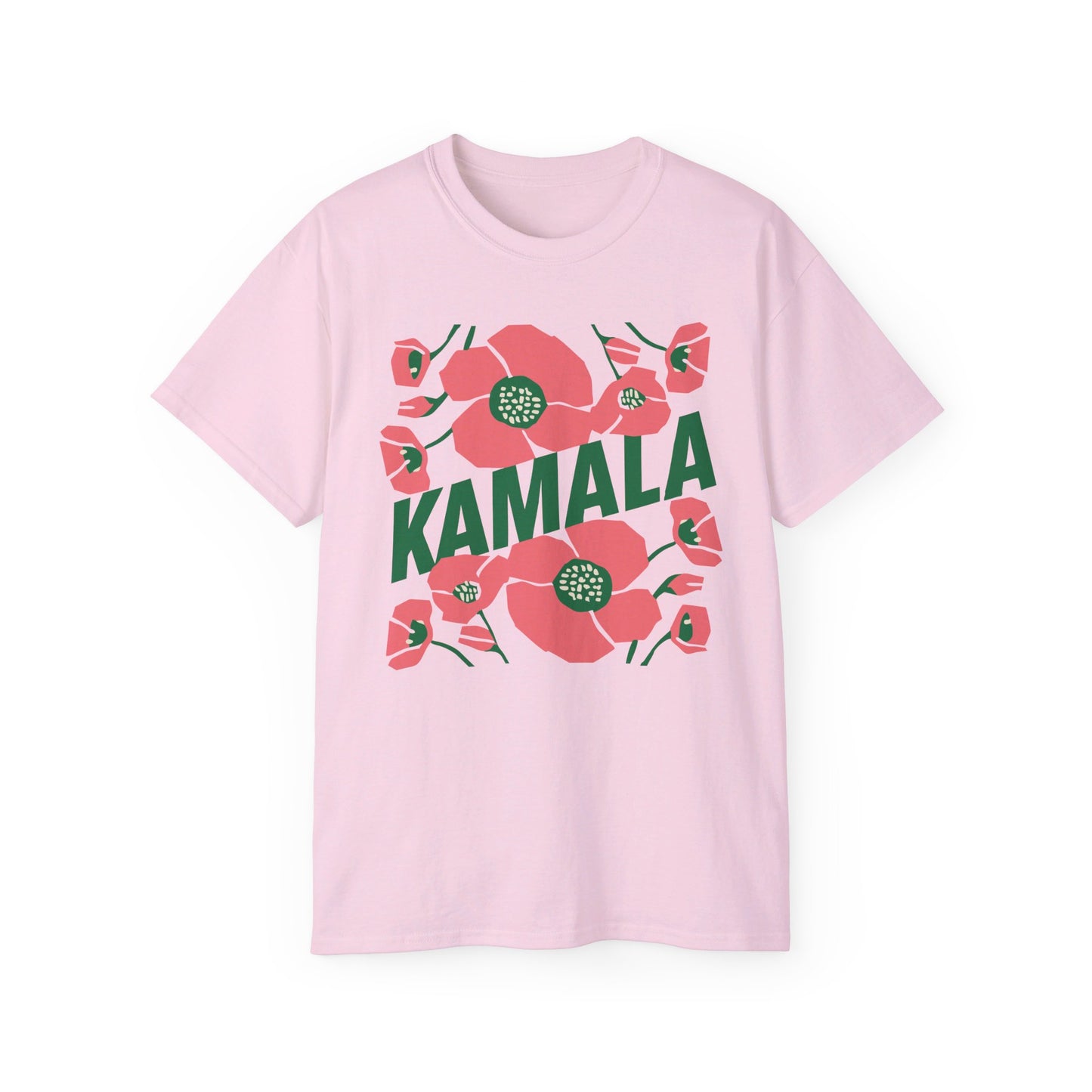 Kamala - Big Poppies tee Pink/Green (Printify)