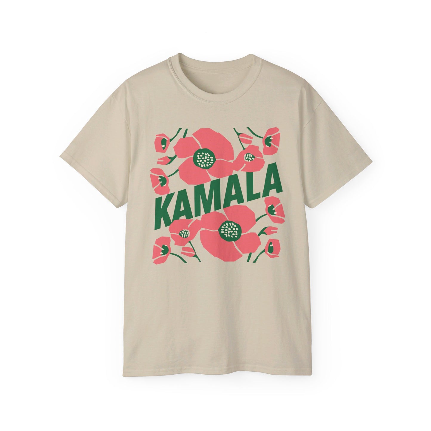 Kamala - Big Poppies tee Pink/Green (Printify)