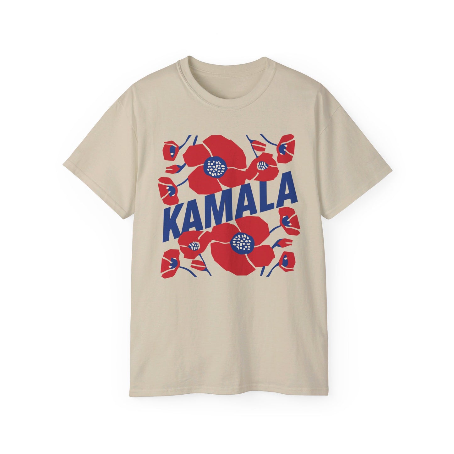 Kamala - Big Poppies tee Red/Blue (Printify)