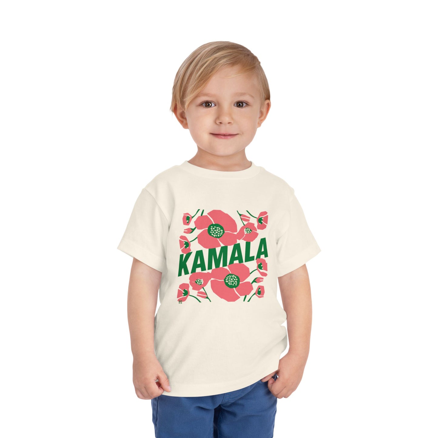 Toddler Tee - "Kamala/Big Poppies" Pink & Green (Printify)