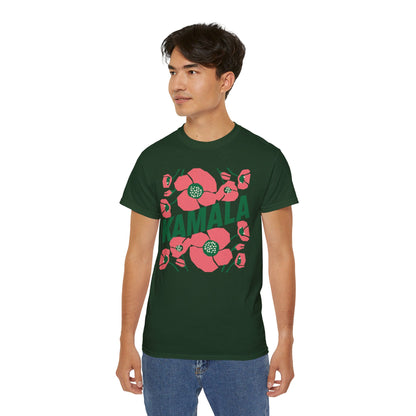 Kamala - Big Poppies tee Pink/Green (Printify)