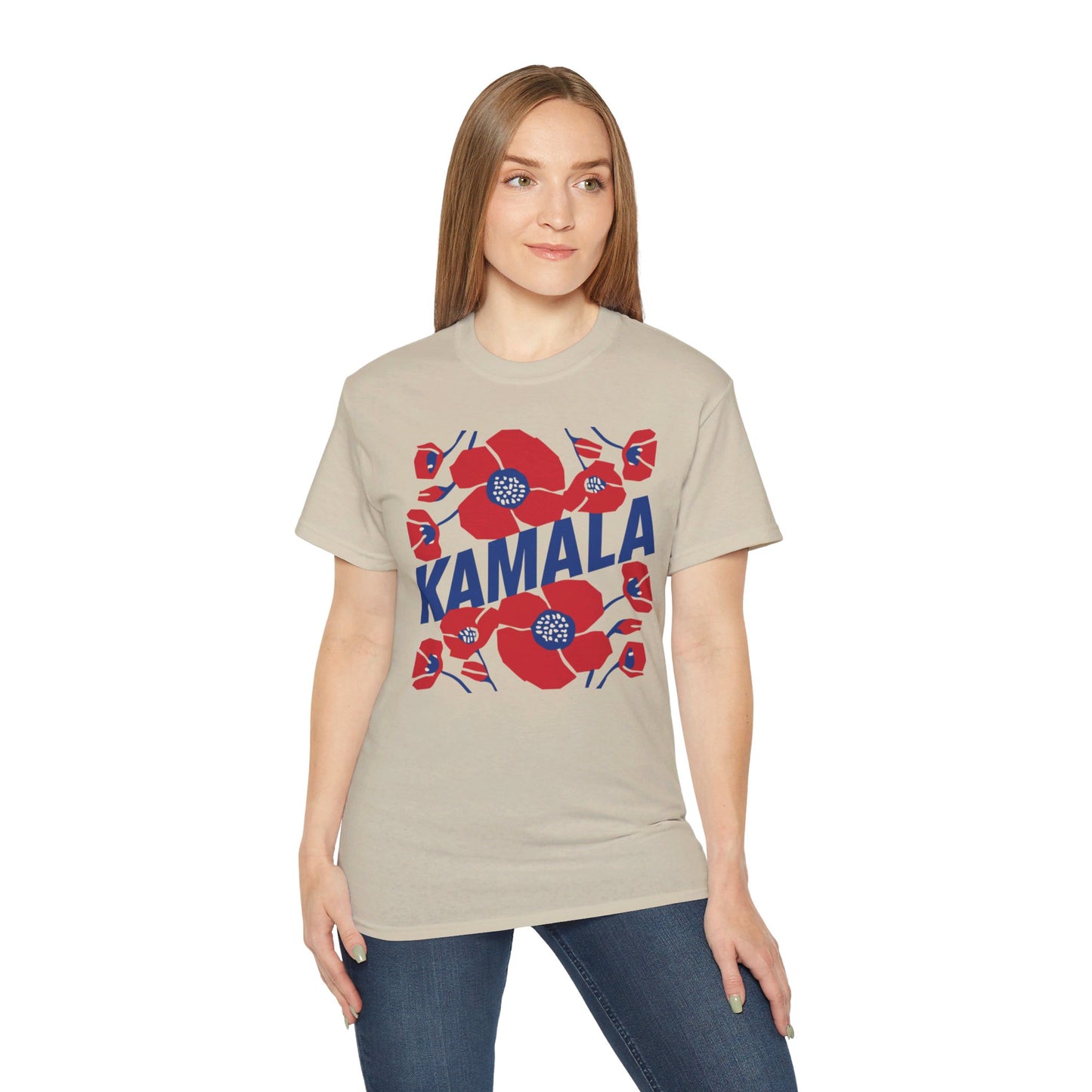 Kamala - Big Poppies tee Red/Blue (Printify)