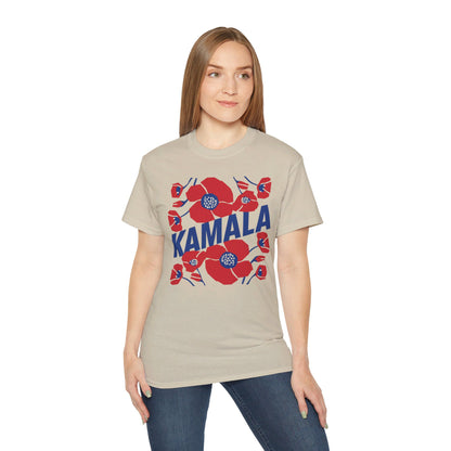 Kamala - Big Poppies tee Red/Blue (Printify)