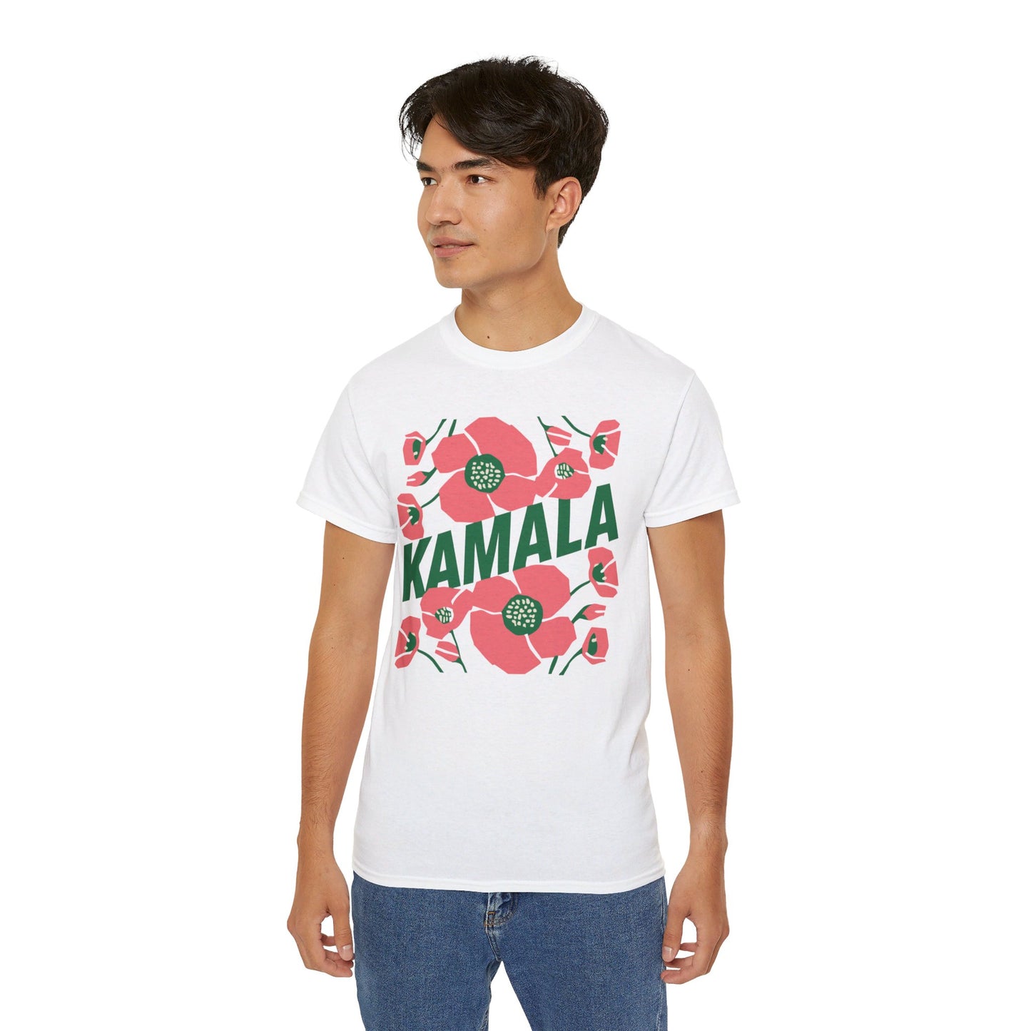 Kamala - Big Poppies tee Pink/Green (Printify)