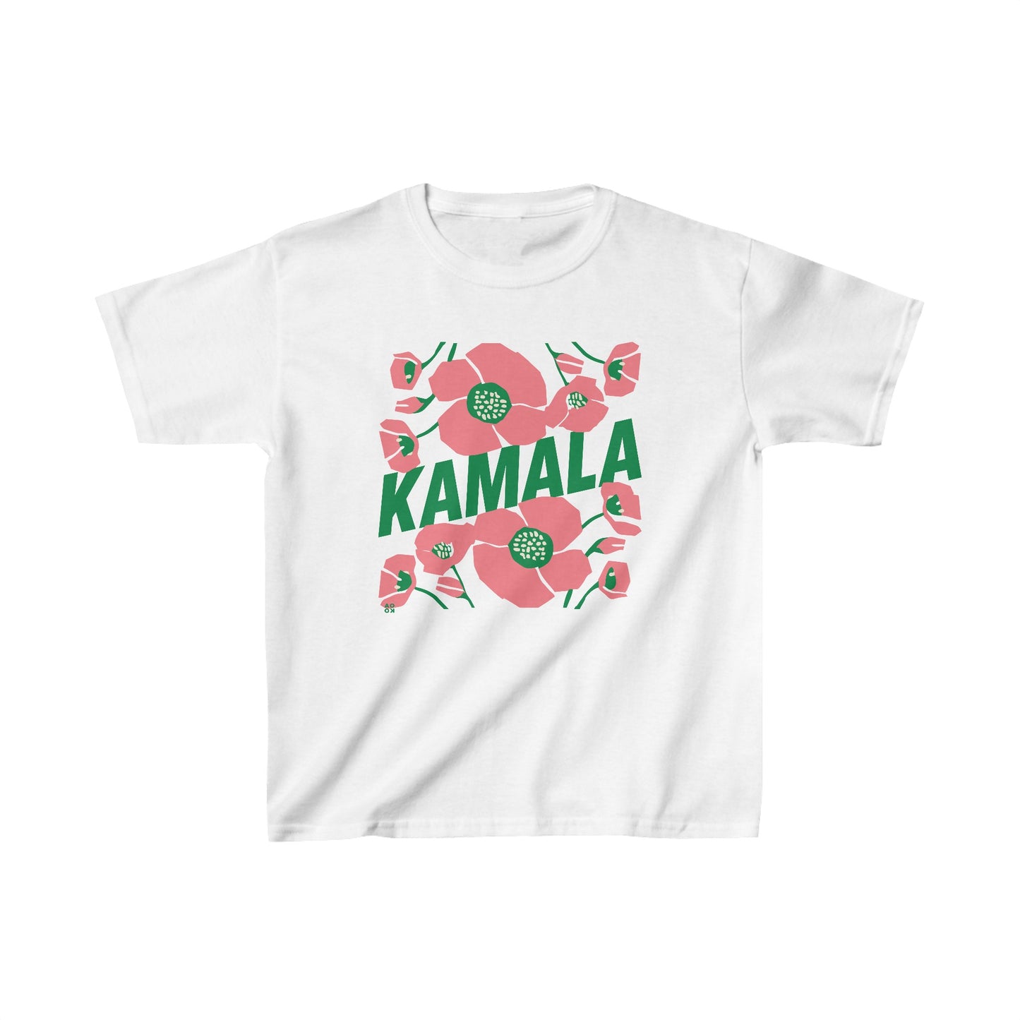 Kids Tee - "Kamala/Big Poppies" Pink & Green (Printify)