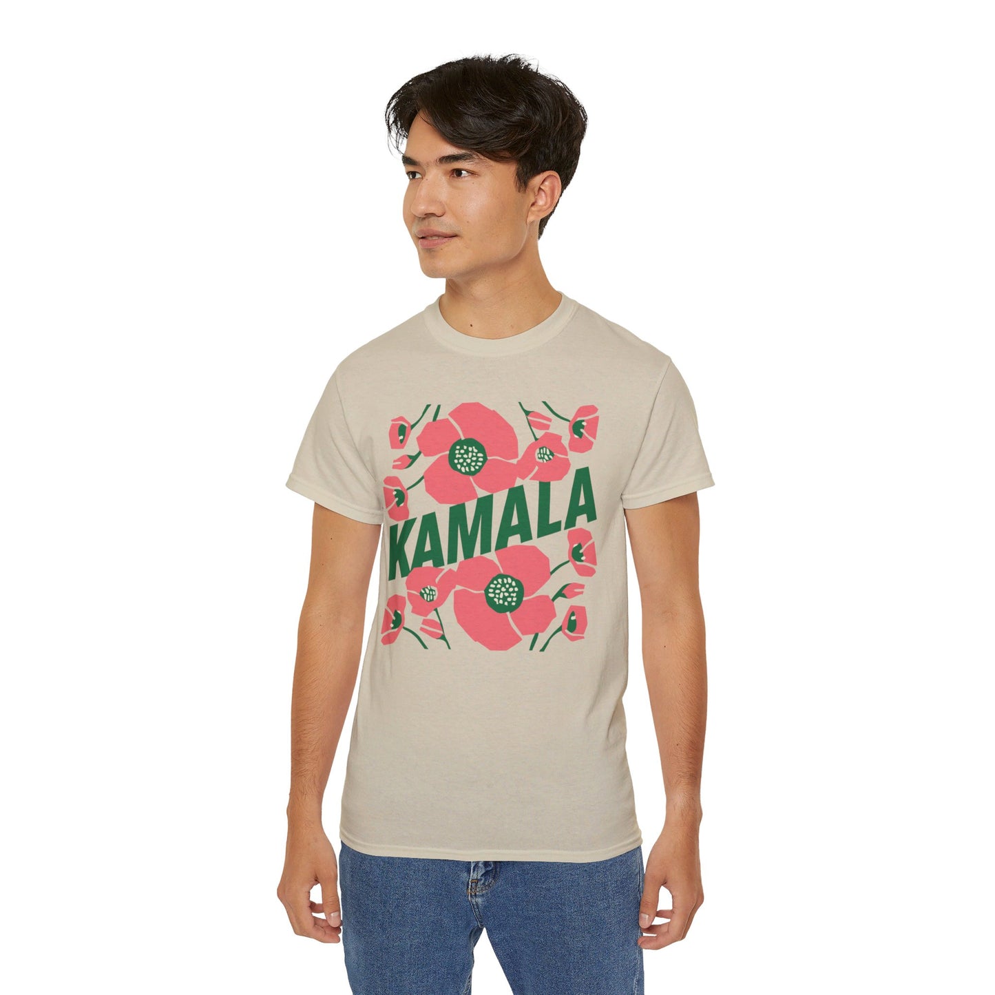 Kamala - Big Poppies tee Pink/Green (Printify)