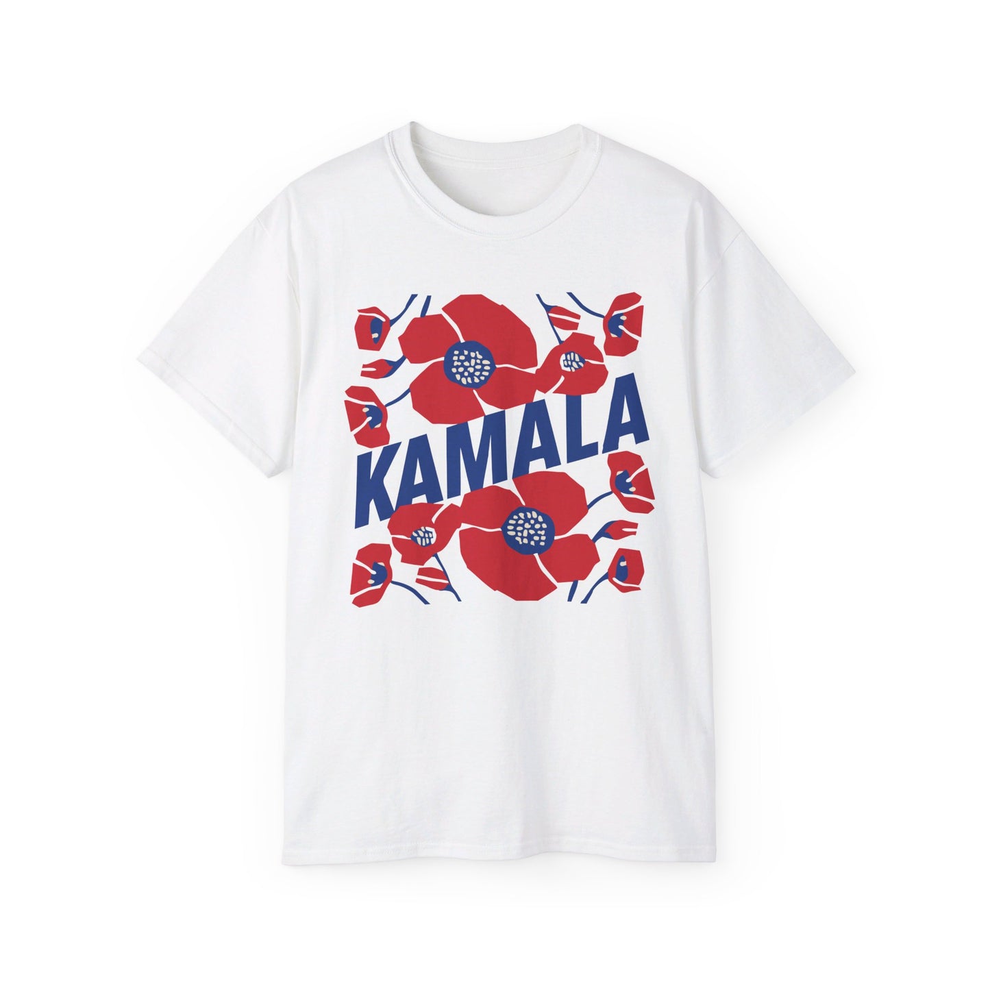 Kamala - Big Poppies tee Red/Blue (Printify)