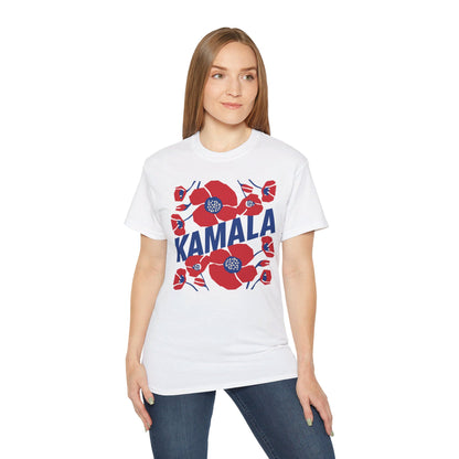 Kamala - Big Poppies tee Red/Blue (Printify)