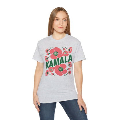 Kamala - Big Poppies tee Pink/Green (Printify)