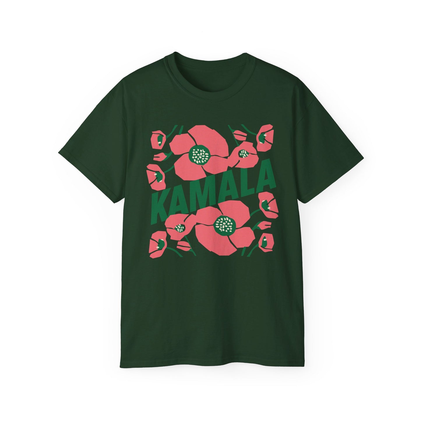 Kamala - Big Poppies tee Pink/Green (Printify)