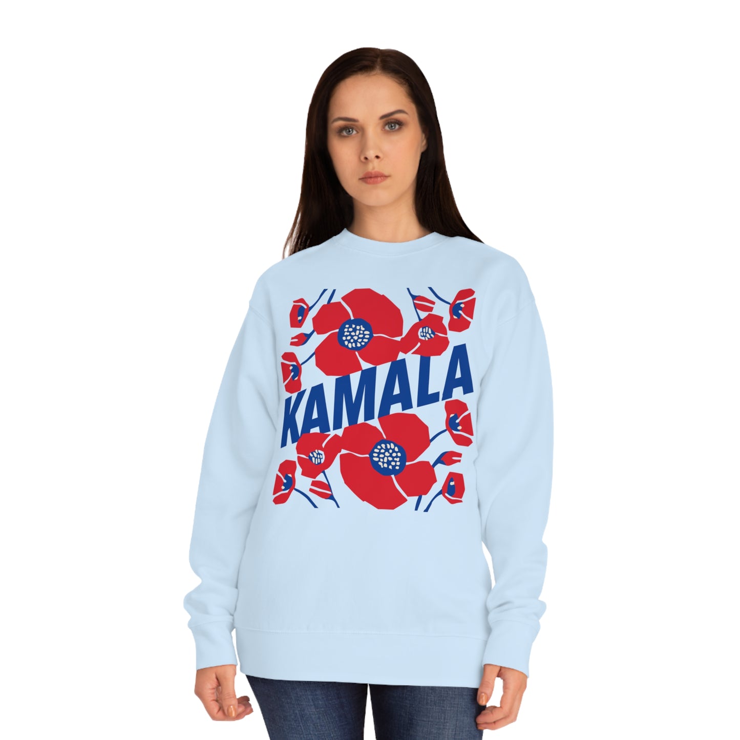 Kamala - Big Poppies Blue & Red Sweatshirt (Printify)