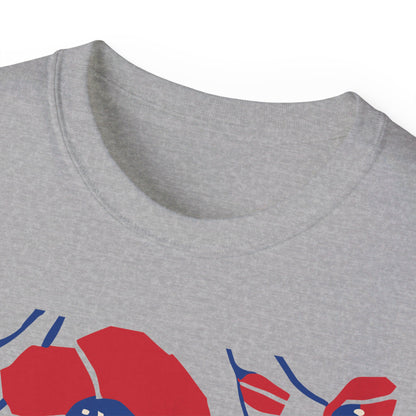 Kamala - Big Poppies tee Red/Blue (Printify)