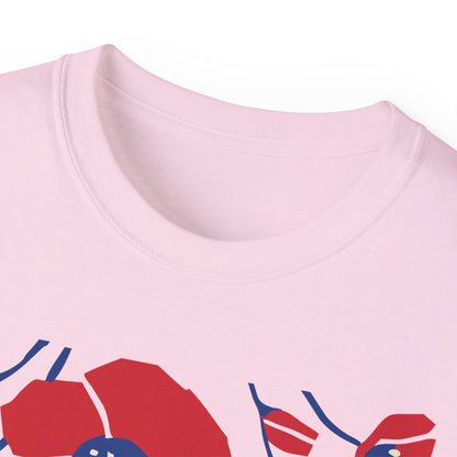 Kamala - Big Poppies tee Red/Blue (Printify)