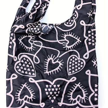 Reusable Bag - Batik Hearts (Black)