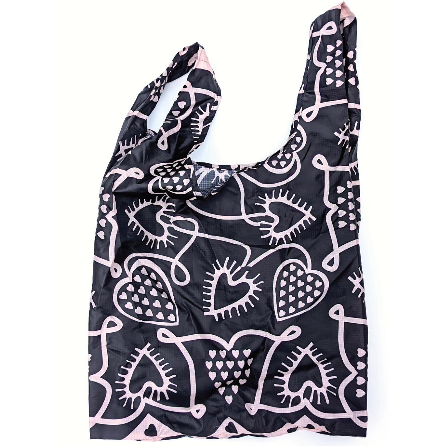 Reusable Bag - Batik Hearts (Black)