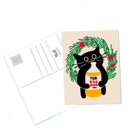 Holiday Cat Postcards - Egg Nog Cat