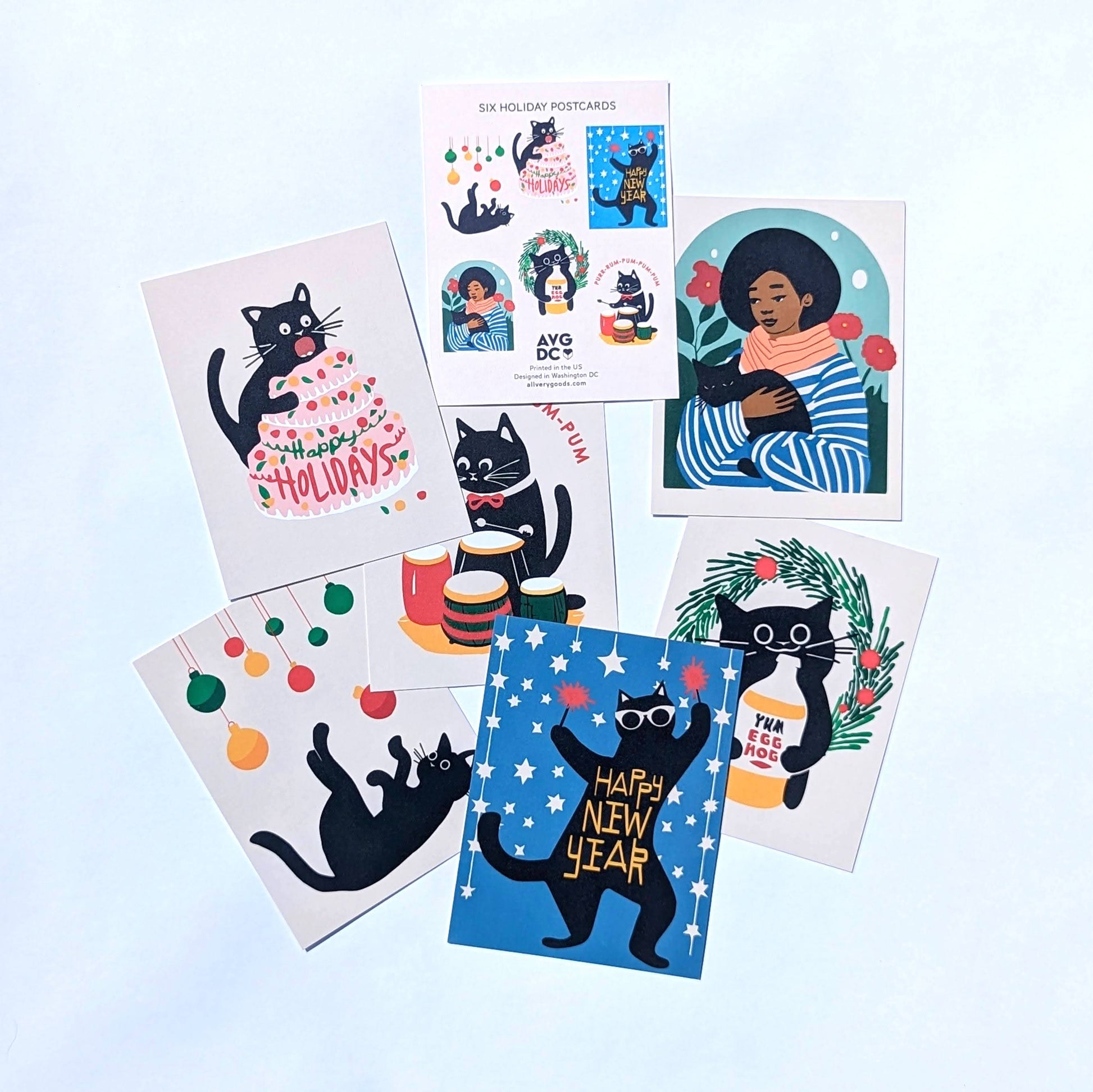 Holiday Cats Postcards - Set of Six (Egg Nog cat and 5 more friends!) – All  Very Goods