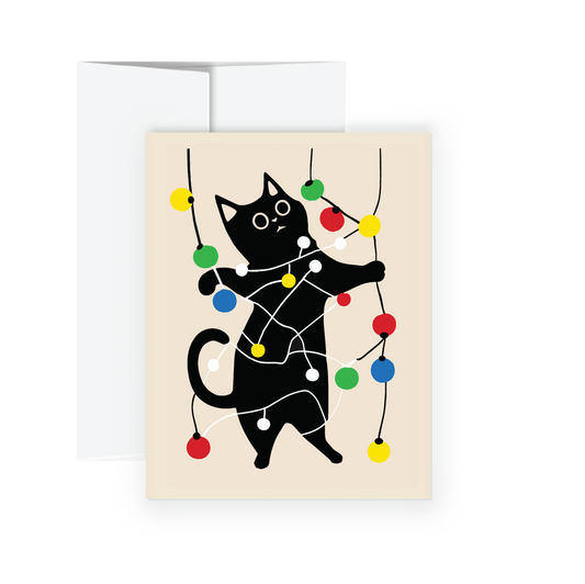 Holiday Card - Holiday Tangled Cat (Lights)