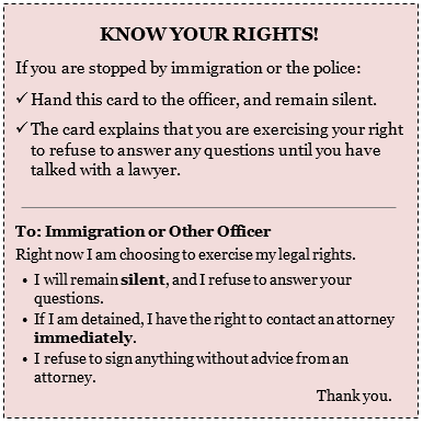 Know Your Rights Information Card