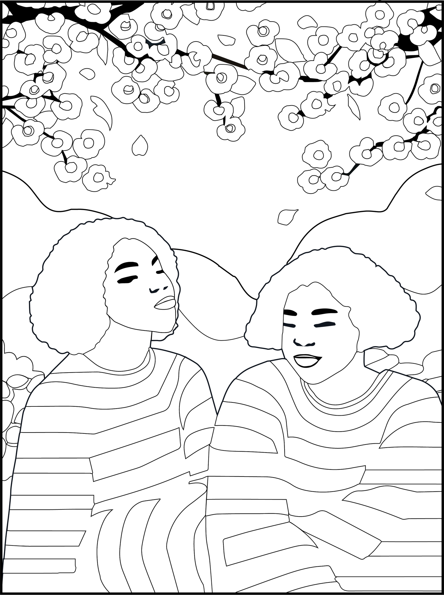 Cherry Blossom Season: April Coloring Page - Digital Download